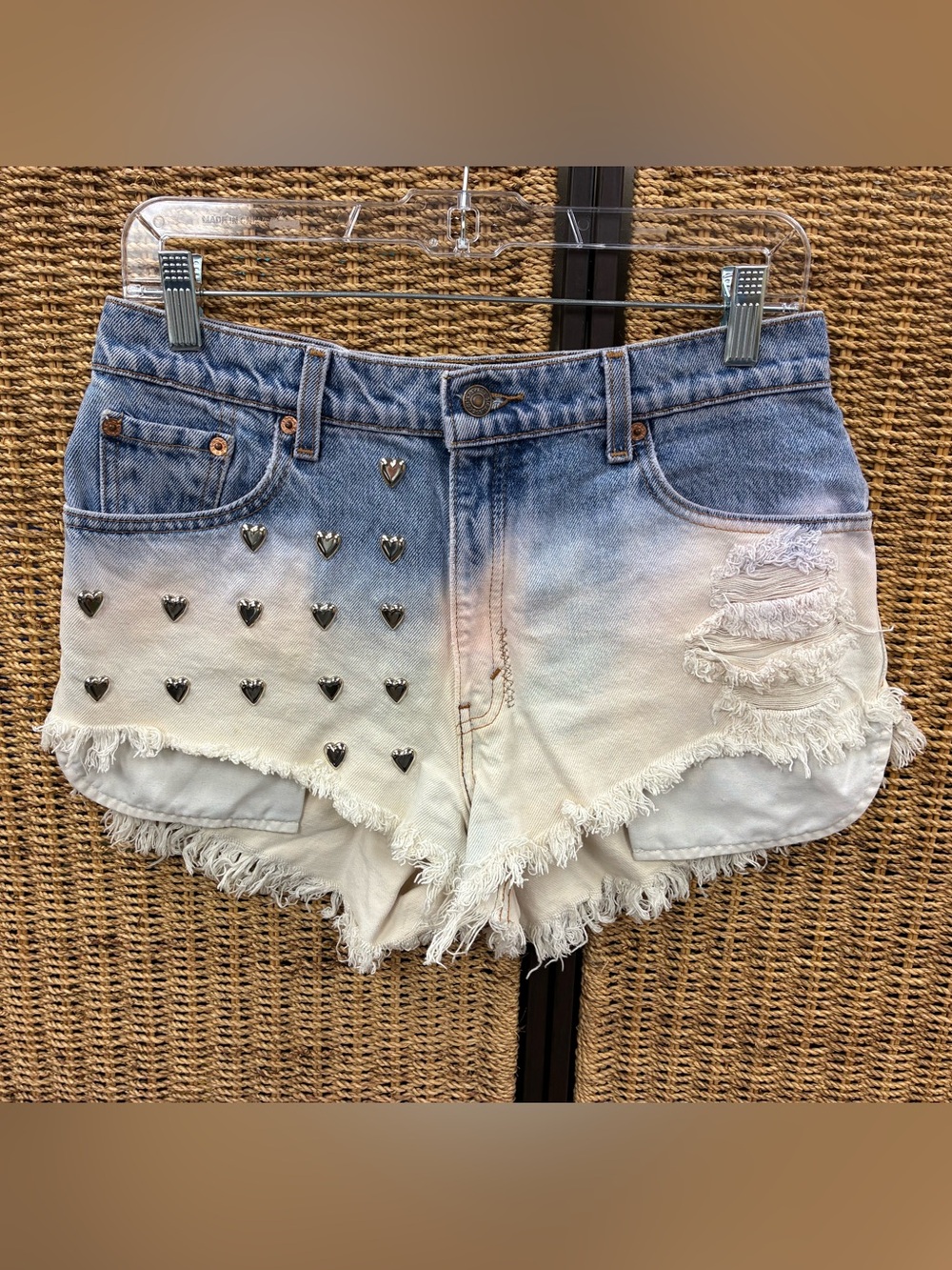 Vintage Levi’s 550 Reworked Studded Ombré Cutoff Shorts Y2K Festival Denim